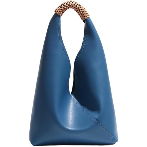 BRAND NEW ~ Set/2 Blue Leather Slouchy Hobo Shoulder Bag Purse & Cosmetic Bag - Picture 2 of 5